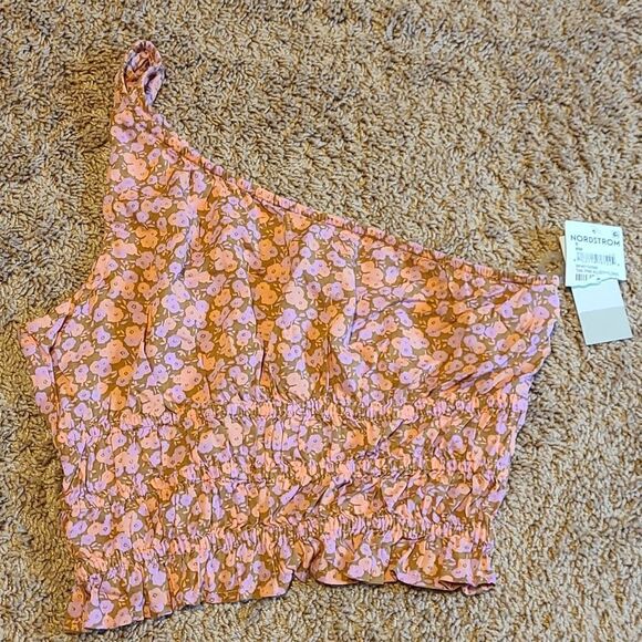 BP Pink, Purple and Tan one side off shoulder crop top - Picture 1 of 3